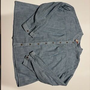 Pilcro Anthropologie blue striped women's button-down top.